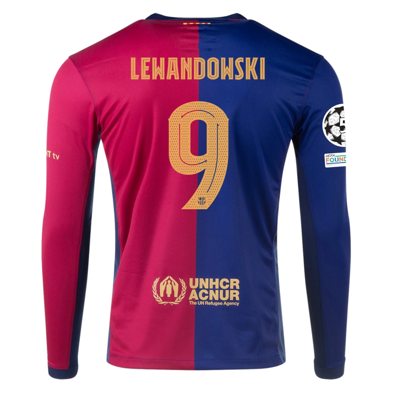 Robert Lewandowski Barcelona 24/25 Long Sleeve UCL Home Jersey By Nike Robert Lewandowski Barcelona 24/25 Long Sleeve UCL Home Jersey By Nike